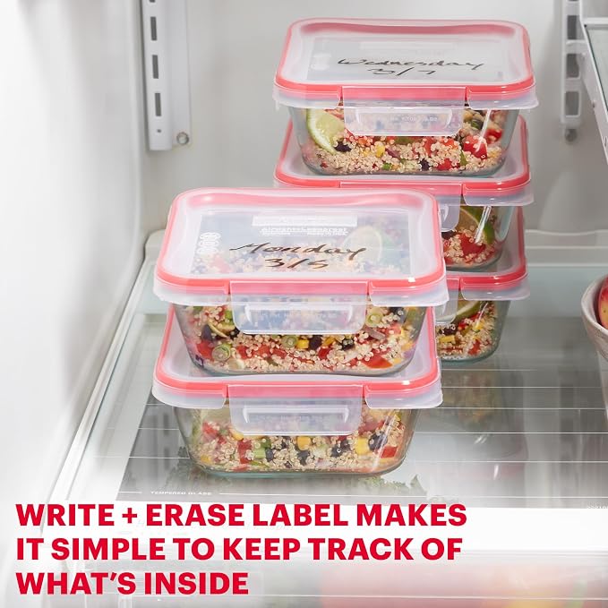 Pyrex Freshlock (5-Pack, 4 Cup) Glass Food Storage Containers Set | Meal prep containers with BPA-free plastic airtight locking lids, freezer, dishwasher, & microwave safe