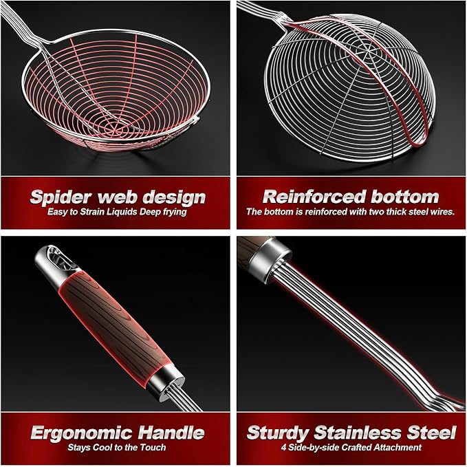 IQCWOOD Spider Strainer Skimmer Stainless Steel, 5.5" | Asian Wire Strainer Ladle Fryer Scoop with Handle for Cooking Frying Pasta Spaghetti Noodle, Kitchen Utensil Dishwasher Safe