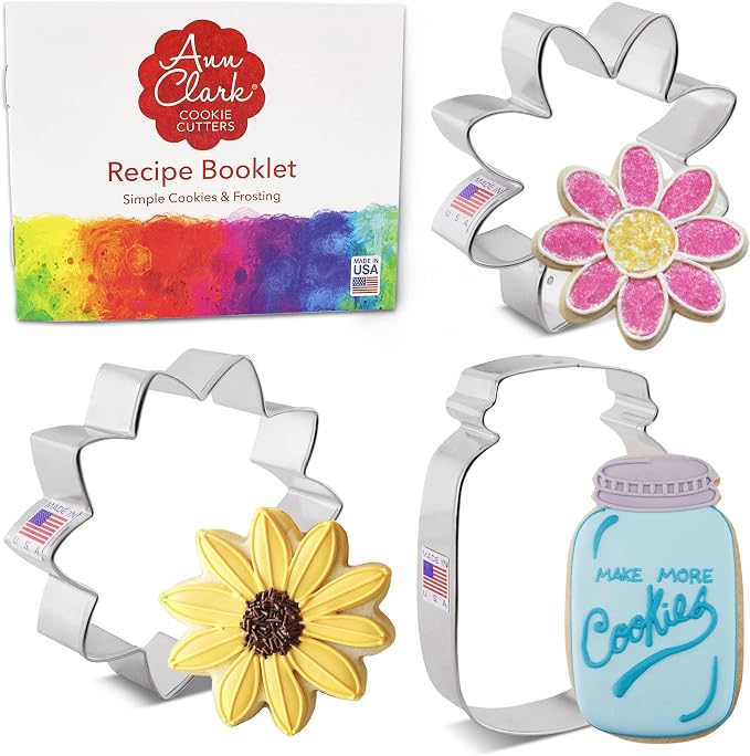 Ann Clark Mother's Day Flowers Cookie Cutters 3-Pc. Set Made in the USA, Sunflower, Daisy and Mason Jar