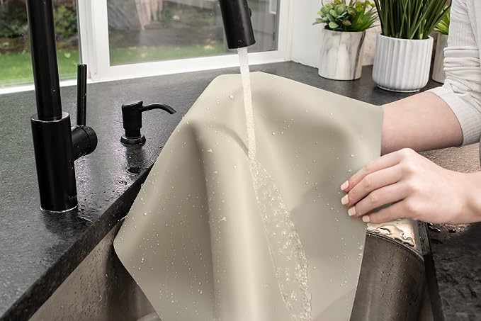 GASARÉ, Set of 2, Extra Large, Thick, Silicone Mats for Kitchen Counter, Heat Resistant Mats, Countertop Protector, Non-Slip, Easy to Clean, 25 x 17 Inches x 1.4mm, Taupe