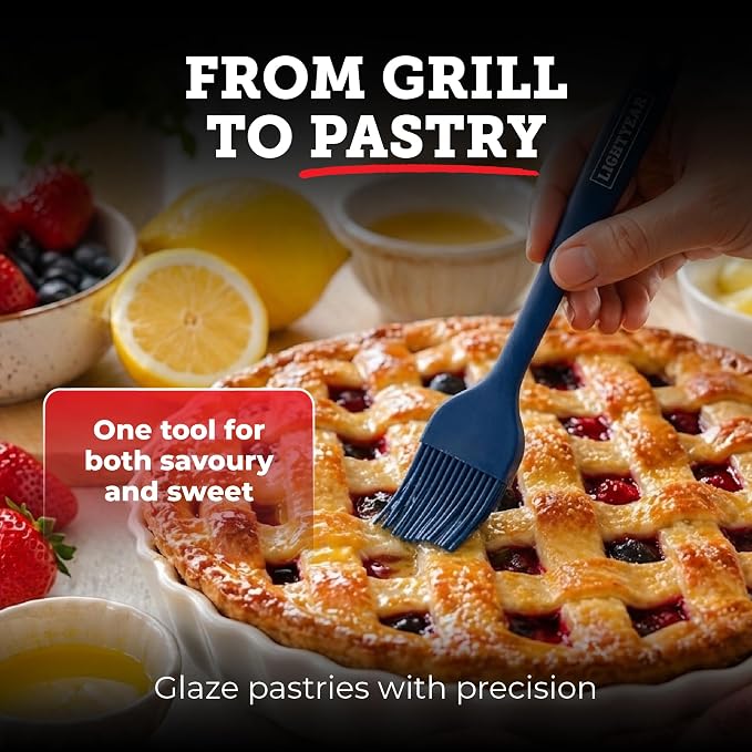 Lightyear Silicone Basting Pastry Brush Set (2 Pcs) ❘ 450°F Heat Resistant Oil Brush for Your Kitchen - Ideal For BBQ’s, Baking & Cooking | 100% Food Grade Silicone - BPA Free & Dishwasher Safe (Blue)