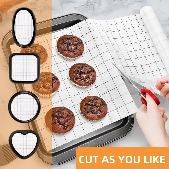 Covzoe Silicone Baking Mat Roll, 12 In x 8 FT Heat Resistant Pastry Mat | Non-Stick Grid Baking Bread Mat Free Cutting, Food Grade Counter Mat, Air Fryer Liner for Pizza, biscuit, Pie Crust