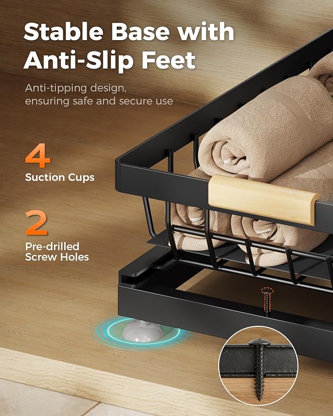 3-Pack 2-Tier Height Adjustable Under Sink Organizer, Black | Multi-purpose metal storage shelf with sliding shelves for kitchen, bathroom, pantry & laundry cabinet
