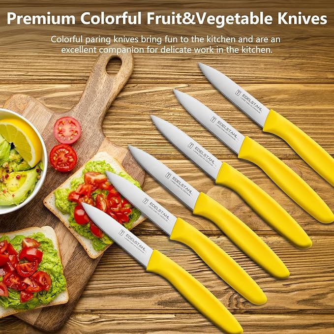 Paring Knife,Stainless Steel Paring Knives Set of 6,Super Sharp Vegetable&Fruit Knife,Straight Edge Paring Knifes,PP Plastic Ergonomic Handle,Yellow Peeling Knifes