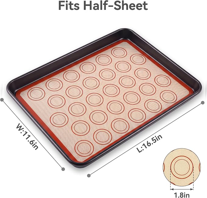 USLAI Silicone Macaron Baking Mats, 16.5 x 11.6 Inch, 2 Pack | Nonstick Half Sheet Liners with 30 Circle Guides, Reusable for Cookies and Pastry