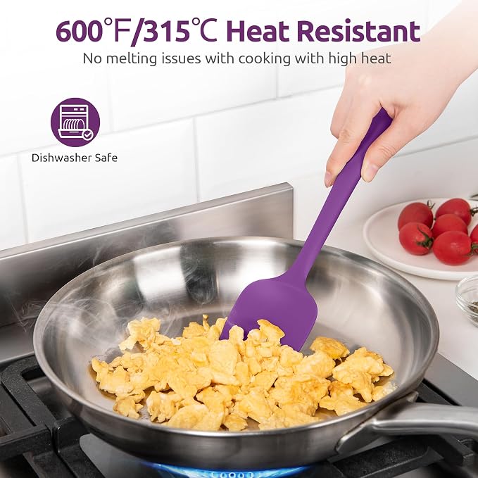 600ºF Heat Resistant Silicone Spoons: U-Taste Flexible Baking Spoon Spatula & Cooking Scoop Spoonula, Seamless Soft Kitchen Utensils for Serving, Scraping, Scooping in Non-Stick Cookware (Purple)
