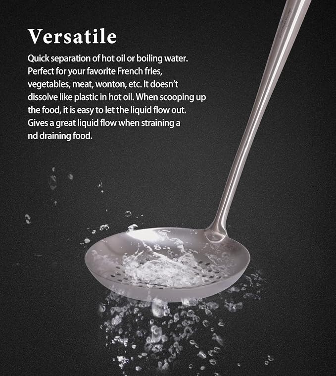 iBasingo&Boundless Voyage Titanium Skimmer Ladle Lightweight Cooking Tool with Wood Handle Food Strainer Colander Kitchen Tools US-Ti5005P
