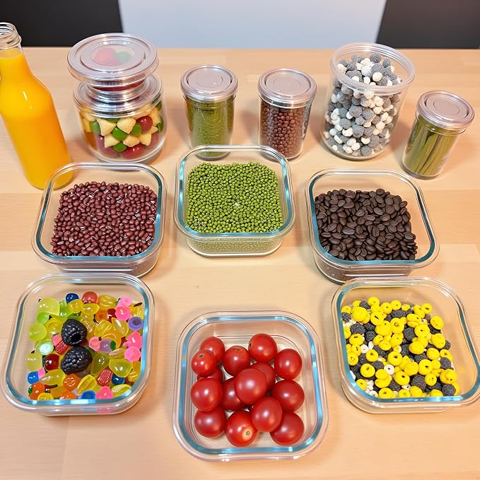 2Cup Square Glass Food Storage Containers, Small Square Food Containers With Airtight Lids Leak-proof, BPA free 16oz Glass Meal Prep Bowls, Dishwasher, Microwave, Freezer Safe (4 color)