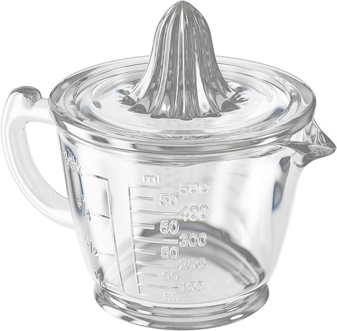 CuttleLab Glass 2-Cup Juicer (Clear) - Lemon and Lime Manual Squeezer, Citrus Reamer