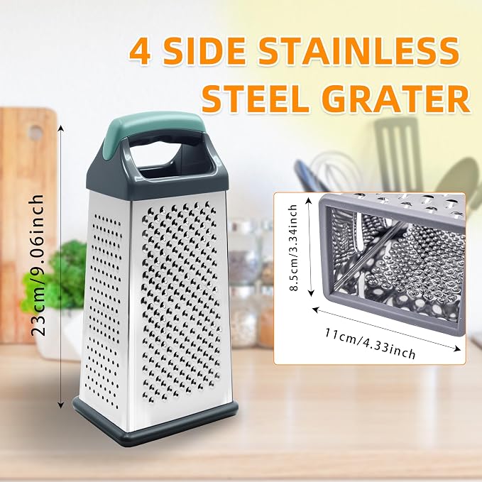 Box grater for kitchen 4 Sided - Cheese Graters Handheld, Stainless Steel Shredder for Food Vegetable Carrot Potato Tomato
