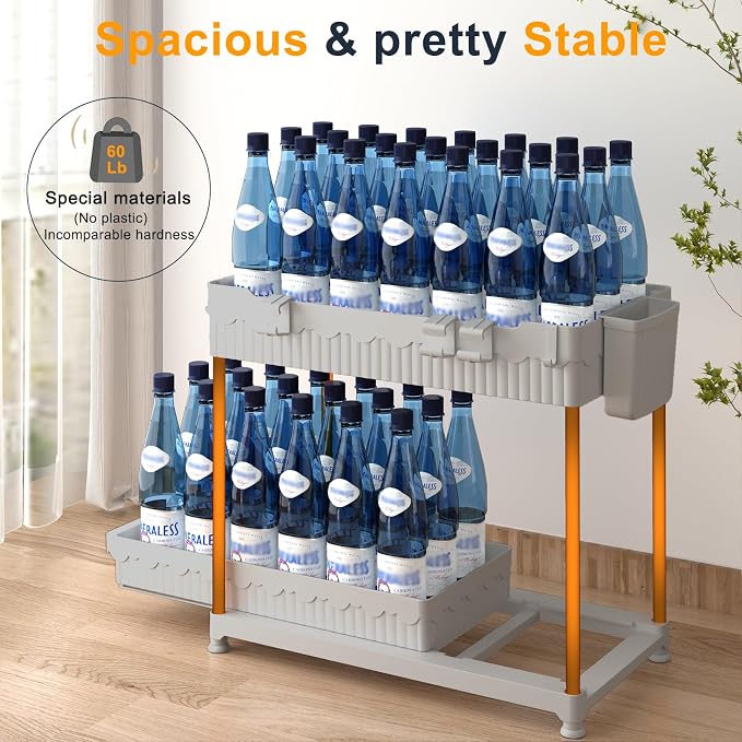3-Pack 2-Tier Under Sink Organizers with Sliding Drawers | Multi-use kitchen & bathroom storage, 12.8 inch gray cabinet organizer, space-saving sliding drawer design.