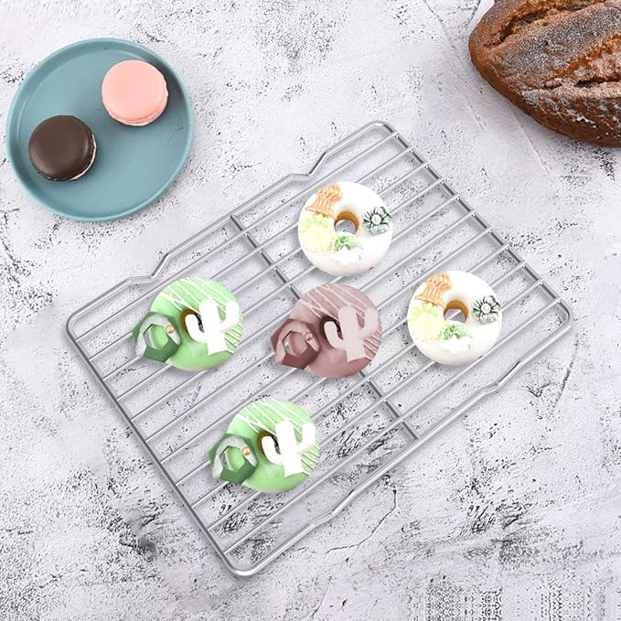 Linkidea Metal Grate Cooling Rack Pack of 2, Stainless Steel Baking Cooling Rack Rectangle 7.8'' x 10.2'', Oven Safe Grid Wire Racks for Roasting Disposable Pan (Silver)