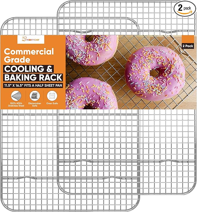 PriorityChef 18/8 Stainless Steel Cooling Rack, Heavy Duty Baking Rack For Oven Cooking, Fits Half Sheet Pan, Wire Rack For Cooking, 11.5" x 16.5" - 2 Pack