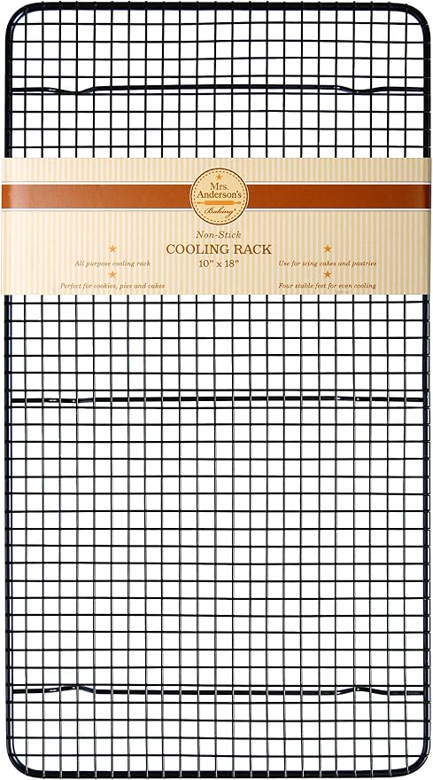 Mrs. Anderson's Baking Professional Nonstick Cooling Rack, Heavy Duty Silicone-Coated Steel, 10 x 18 x 0.75-Inches