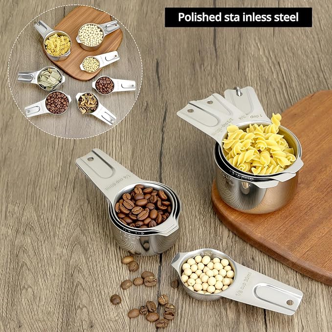 QWORK Stainless Steel Measuring Cups, Set of 7 Nesting Kitchen Tools for Cooking & Baking