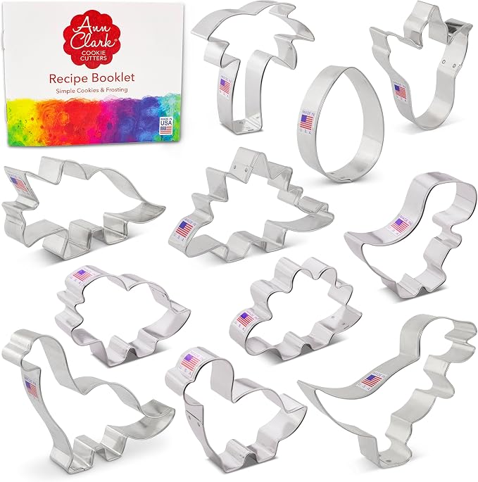 Ann Clark Dinosaur Cookie Cutters 11-Pc. Set (T-Rex, Triceratops, Brontosaurus, Dinosaur Foot, Dino Egg, and more) Made in USA