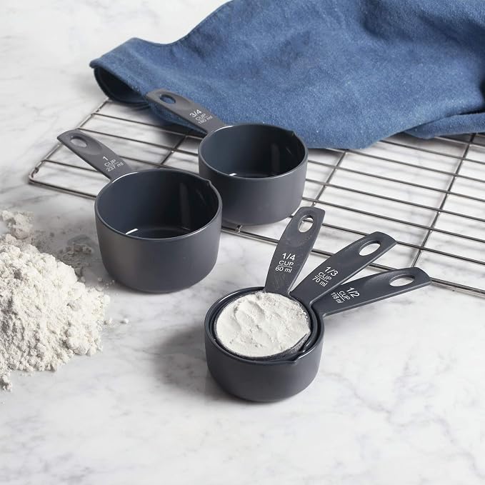 LACOR 67036 – Set of 5 Measuring Cups, Pastries, BPA Free Plastic, Stackable, ml and Cups, Side Pourer, Dishwasher Safe, Dark Grey