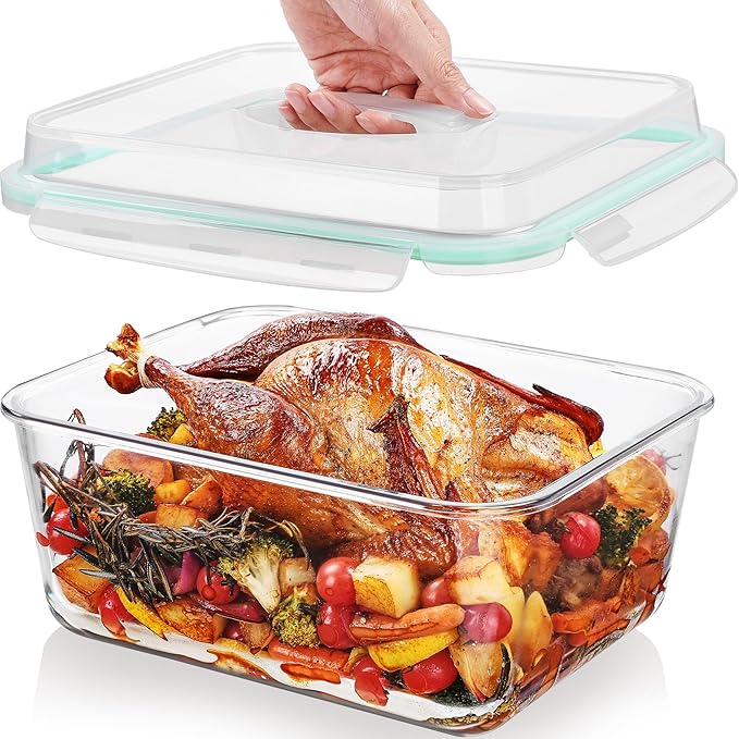 Vtopmart Extra Large Glass Food Storage Containers, 6.5L/220oz/27.5cup | Snap Airtight Lids, For Roasting Turkey, Chicken, Baking Casserole, Fruits, Party, BPA Free, Oven Safe, Freezer, Dishwasher