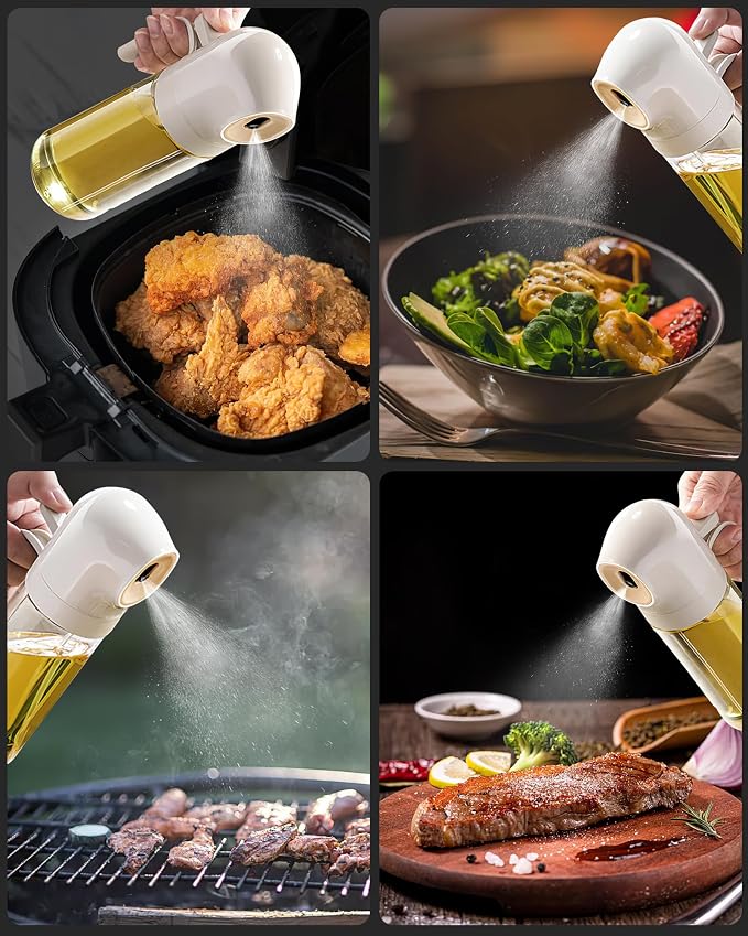 Oil Sprayer for Cooking, 250ml Refillable Glass Olive Oil Spray Bottle, Continuous oil dispenser for kitchen, 8.4oz Olive Oil Mister Kitchen Gadgets for Air Fryer,Salad, Baking, BBQ