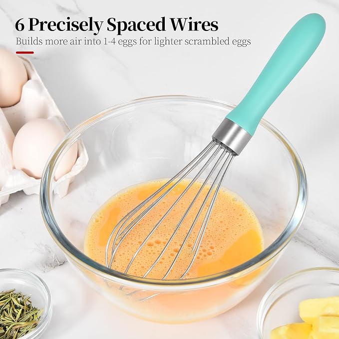 18/8 Stainless Steel Balloon Whisk for Cooking (Small, Turquoise) | Heavy Duty Metal Kitchen Wire Whisker Wisking Tool Egg Beater Hand Mixer for Mixing Baking Beating Stirring Sauce Flour
