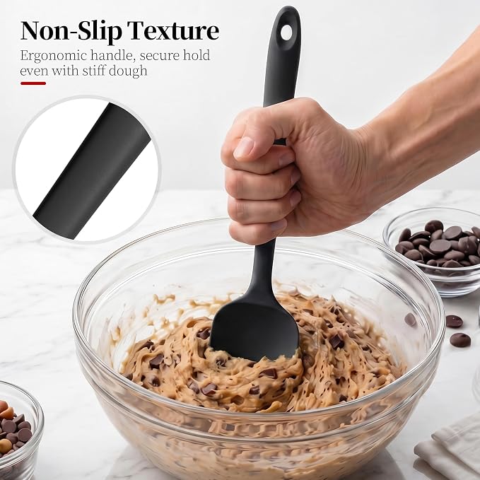 600ºF Heat Resistant Silicone Spatula Spoonula Set of 2, Black | High Heat Food Safe Kitchen Use Scraper for Cooking Baking Mixing Scraping Stirring Cake Nonstick Cookware Pan Bowl