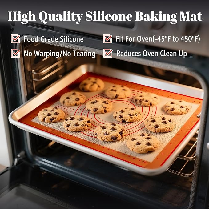 Silicone Baking Mat Dough Mat Non-Slip and Reusable Red | 0.7mm NewUpgraded Mat for Rolling Out Dough, Non Stick Silicone Mats with Measurements for Cookies, Macaroon, Bread, Pastry