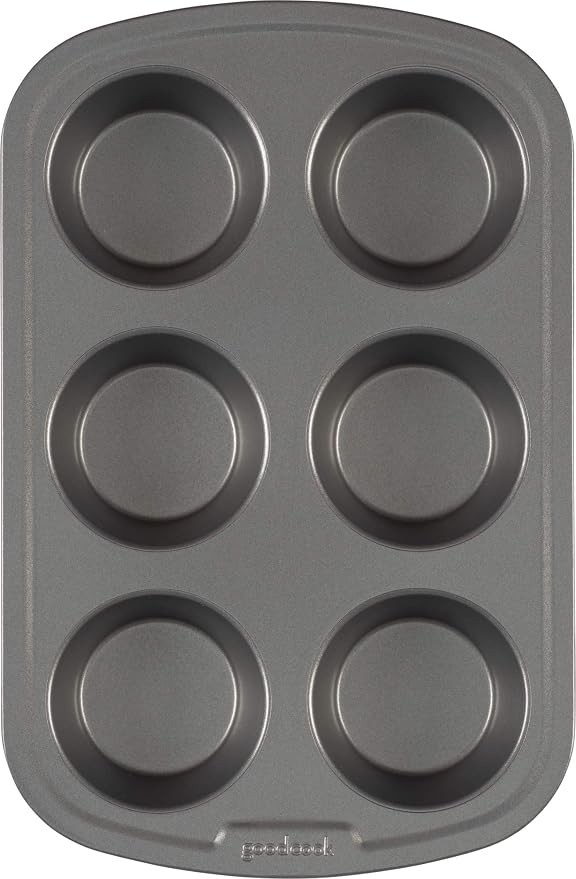 GoodCook Everyday Muffin Pan Nonstick Warp-Resistant Carbon Steel Construction, Gray 6 Cups (Pack of 12)