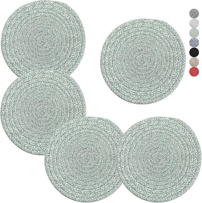 Trivets for Hot Dishes, Pots and Pans, 8 Inches Hot Pads 5 Pcs, Pot Holders for Kitchen, Heat Resistant Mat Protect Counter, Coasters Set Home Essentials Farmhouse Decor (Green)