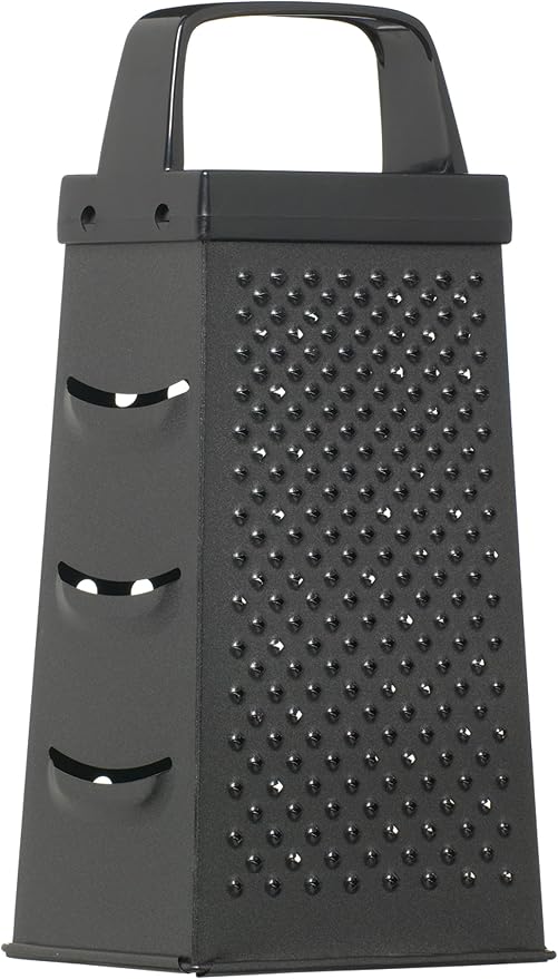 KitchenCraft Non Stick Cheese Grater, 4 Sided, Stainless Steel, Black, 22.5 x 17.5 x 1 cm
