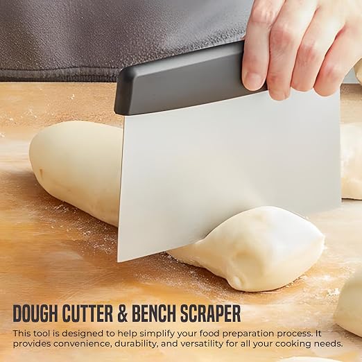 OCS Parts 6-Inch Stainless Steel Dough Cutter and Bench Scraper | Black Handle | Cutter for Pizza Dough, Bread, and Pastry Dough | Multipurpose Kitchen Utensil
