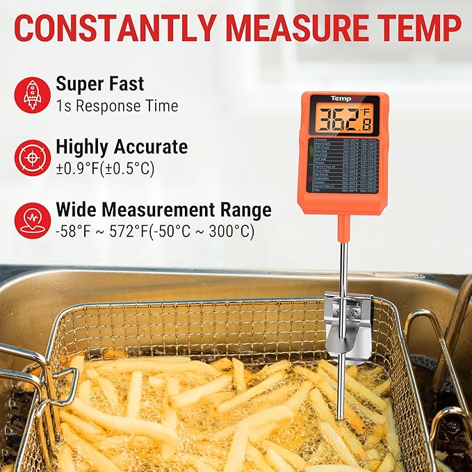 TempPro TP510 Waterproof Digital Candy Thermometer with Pot Clip, 10" Long Probe Instant Read Food Cooking Meat Thermometer for Grilling BBQ Deep Fry Oil Fathers Day Gift (Previously ThermoPro)