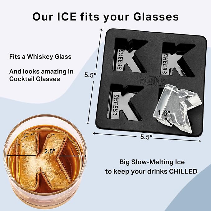 DRINKSPLINKS Custom Letter K Ice Cube Molds. Monogram Ice Cube Mold with Initials. Large Monogrammed Silicone Trays for Bourbon, Whiskey and Cocktails. Fun, Customized Gifts for Men and Women.