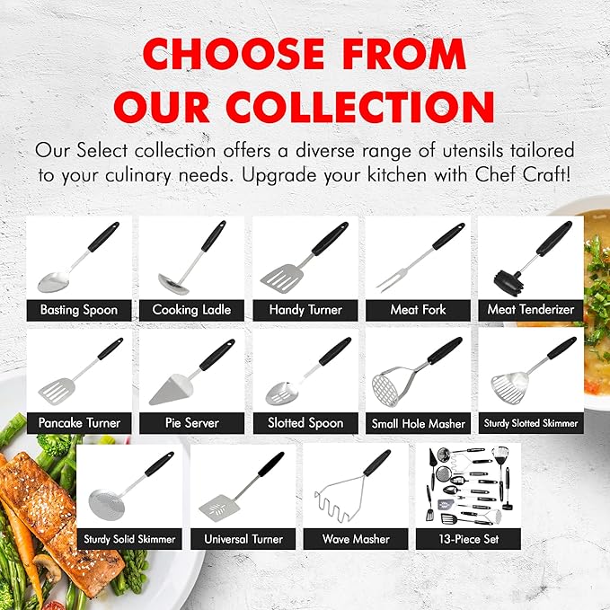 Chef Craft Select Meat Tenderizer, 9.5 inch, Stainless Steel/Black
