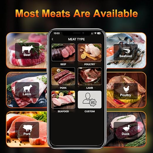 Wireless Bluetooth Meat Thermometer with 2 Ultra-Thin Probes | Waterproof Digital, 600Ft Range, Smart App for iOS/Android | Ideal for Grill, BBQ, Oven & Fryer | Outdoor & Home Cooking