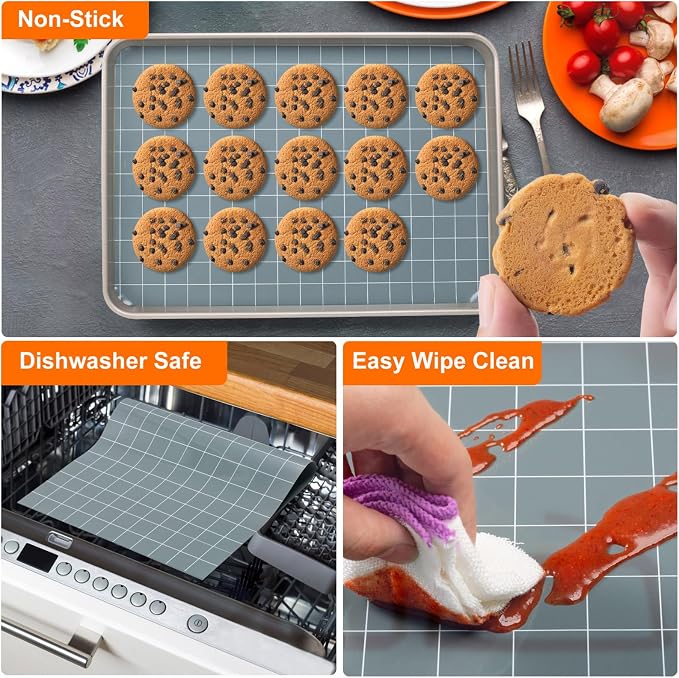 Silicone Baking Mat Roll, 12IN*5.25FT Non Stick Heat Resistant Baking Mats,No Slip Reusable Freeze Dryer Mat,Pastry Mat,Countertop Mat, Cut to size fit different Sharp Oven Pans Dishes Tins,Gray