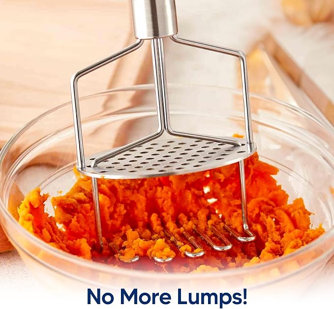 HIC Kitchen Dual-Action Potato Masher And Ricer, 18/8 Stainless Steel, Wire Masher With Built-In Ricer Disc For Extra-Creamy Potatoes