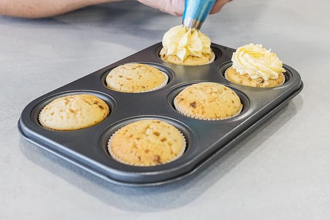 MasterClass KCMCHB6 6 Hole Muffin Tray with PFOA Non Stick, Robust 1mm Carbon Steel, 27 x 18cm Cupcake Tin, Grey