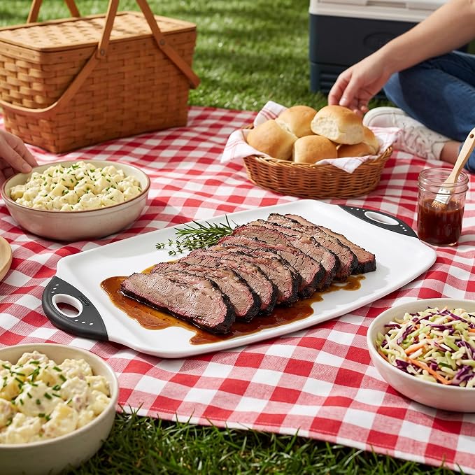 Dexas Chop & Serve Cutting Board, 12.5 x 20 Inch, Large Kitchen Prep and Serving Board with Handles, BPA-Free Dishwasher Safe, White and Black