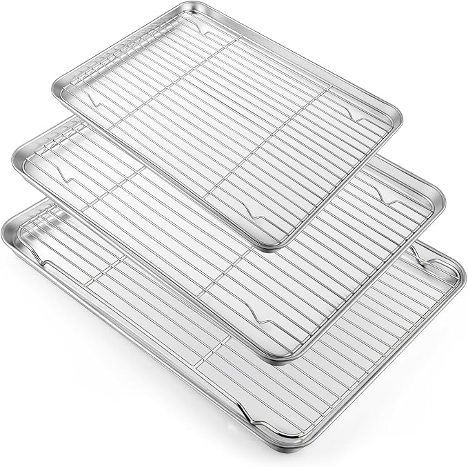 TeamFar Baking Sheet with Rack Set, 3 Pans + 3 Racks, 17.6/12.5/10.5 Inch | Stainless Steel Cookie Sheets Baking Pans Trays and Cooling Racks for Cooking, Non-Toxic & Heavy Duty, Dishwasher Safe