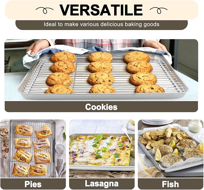 TeamFar Baking Sheet with Rack Set, 3 Pans + 3 Racks, 19.6/16/12.5 Inch | Stainless Steel Cookie Sheets Baking Pans Trays and Cooling Racks for Cooking, Non-Toxic & Heavy Duty, Dishwasher Safe
