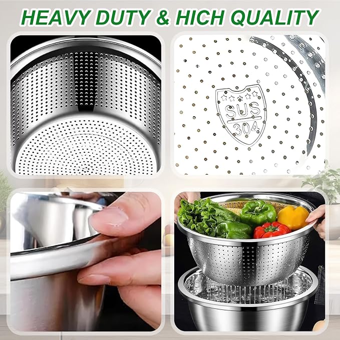 304 Stainless Steel Microporous Colander Set - 3QT Large Capacity Kitchen Strainer, Dishwasher Safe for Vegetable/Fruit/Rice Washing & Cooked Pasta Draining （2PC)
