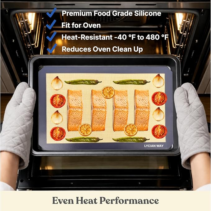 Silicone Baking Mats Set of 2, Half Sheet Nonstick Reusable Extra Thick Baking Sheet Liners for Cookies, Macarons, Bread, Pizza, Pastry, Gray