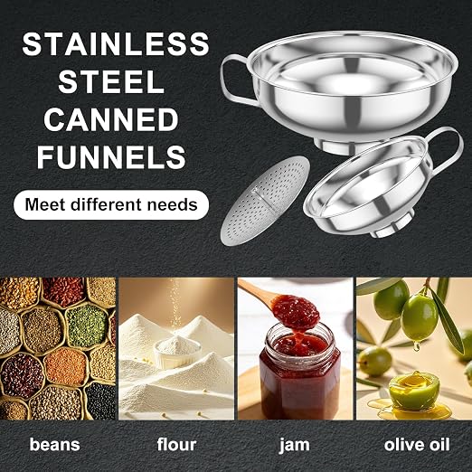12 Piece Stainless Steel Canning Funnel Set with Strainers, Wide Mouth Mason Jar Funnels Bulk Pack, Metal Funnels for Filling Bottles, Canning Supplies for Preserving