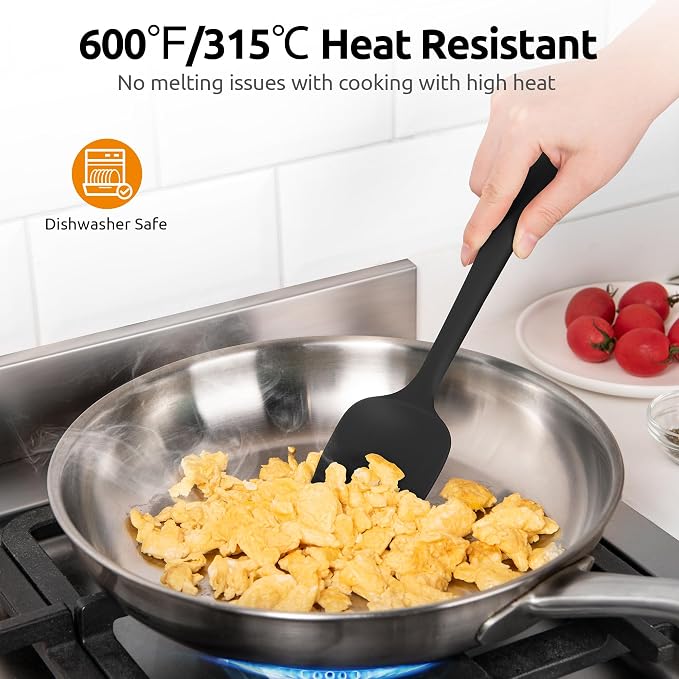 600ºF Heat Resistant Silicone Spoons: U-Taste Flexible Baking Spoon Spatula & Cooking Scoop Spoonula, Seamless Soft Kitchen Utensils for Serving, Scraping, Scooping in Non-Stick Cookware (Black)