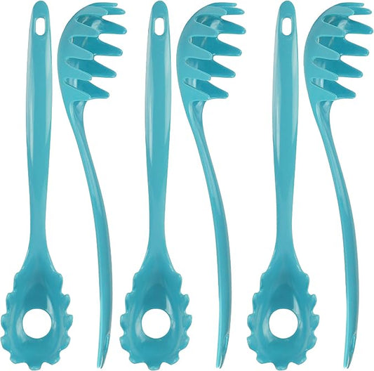 Spaghetti Spoon, Pasta Server, Fork with Ergonomic Handle, Heat Resistant, BPA Free,11.5 inch Melamine Utensil by Reston Lloyd, 6 piece set, Turquoise