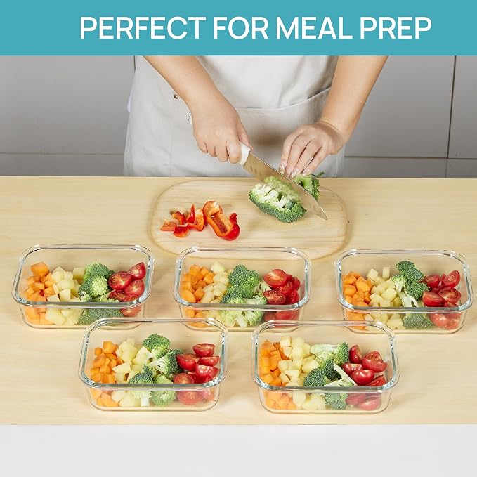 Vtopmart 5 Pack 35oz Glass Food Storage Containers with Lids, Multicolour | Meal Prep Containers, Airtight Reusable Lunch Container Set, Safe for Oven, Microwave, Freezer, and Dishwasher, BPA Free