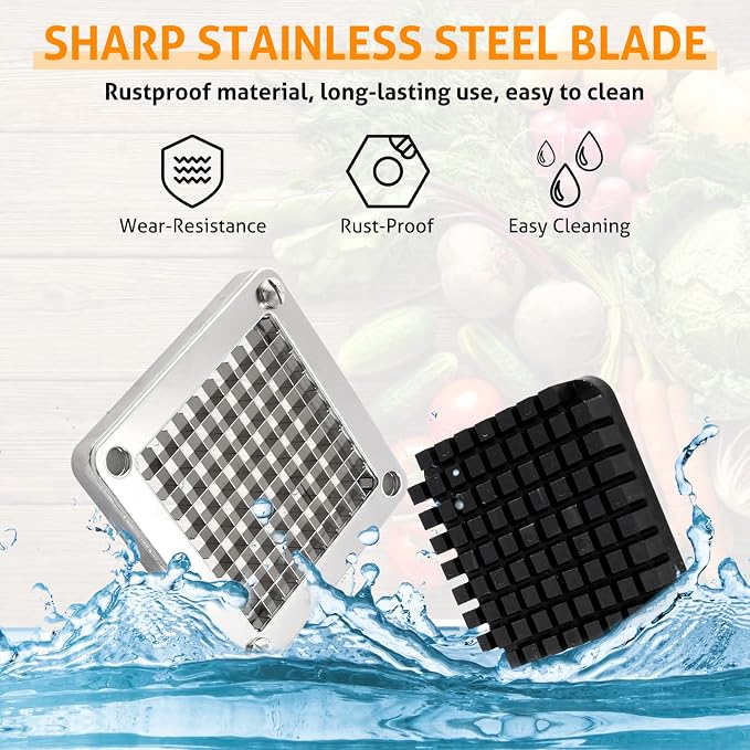 WICHEMI Replacement Chopper Blade 3/8" Commercial Vegetable Chopper Blades Stainless Steel Onion Chopper Dicer Blade and Pusher Block for Fruit Cutting Machine Tomato French Fries Cutter