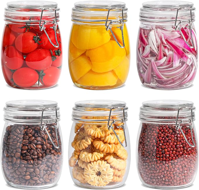 ComSaf Round Glass Jars with Airtight Lids 25 oz 6 Pack Pickling | Flour sugar rice, Preserving canning, Pantry organization, Kitchen storage, Dry goods, Sourdough fermenting, Mason jars