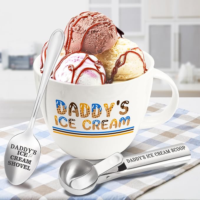 Daddy Gifts, Gifts for Dad from Daughter Fathers Day, Daddy's Ice Cream Bowl Scoop Shovel Spoon Set, DadIce Cream Gift from Son Daughter, Ideal Xmas Birthday Father's Day Gift for Him