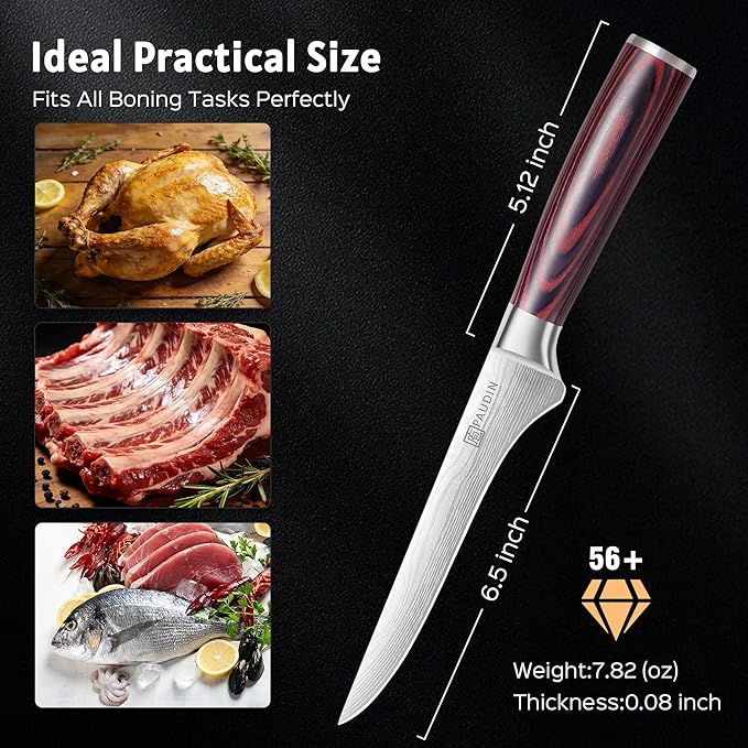 PAUDIN Boning Knife 6 Inch, Super Sharp Fillet Knife, German High Carbon Stainless Steel Deboning Knives, Professional Boning Knives for Meat Poultry Chicken, Pakkawood Handle with Gift Box